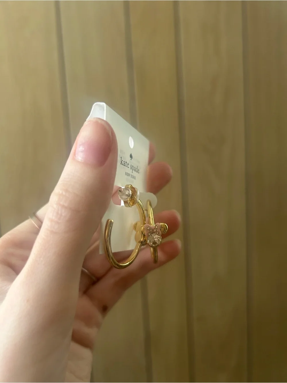 Kate Spade Minnie Mouse gold hoop earrings with pink bow